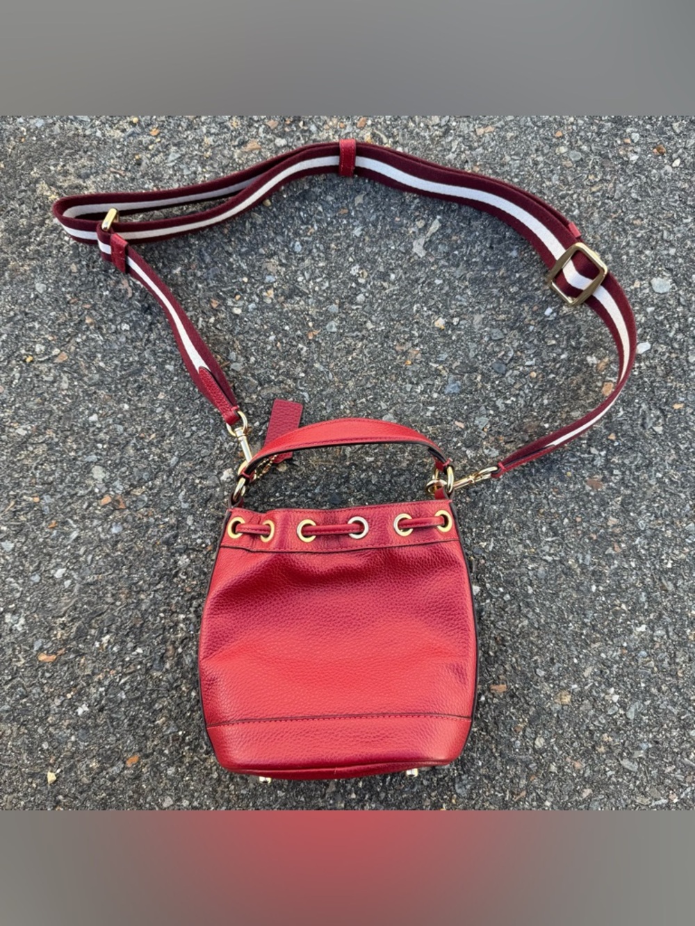 Coach Mini Dempsey Drawstring Leather Crossbody Shoulder Bucket Bag Cherry Red - Picture 4 of 12